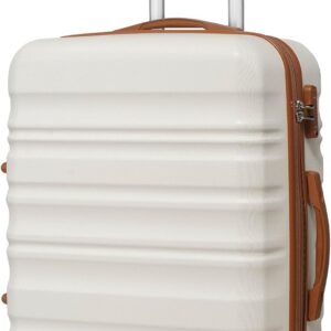 Hartschalen-Koffer Trolley Rollkoffer Reisekoffer mit TSA-Schloss und 4 Rollen (Weiß/Braun, Handgepäck)