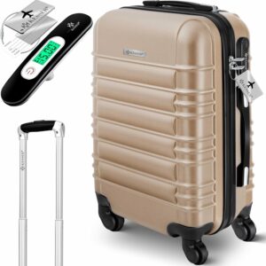 KESSER® Handgepäck Reisekoffer Hartschalen-Koffer Inkl. Kofferwaage + Gepäckanhänger | Trolley Gepäck Rollkoffer Zahlenschloss 4 Rollen ABS Teleskopgriff | 55x40x25cm / 55 Liter Champagne