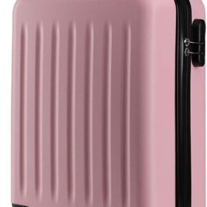 KONO Hartschale Koffer Trolley Rollkoffer Zwillingsrollen ABS Handgepäck Bordgepäck 4 Rollen, 48cm 19 Zoll(Pink)