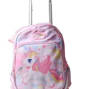 Kinder-Handgepäck-Koffer, Wasserdicht, Reflektierend, Arbeitssparend, Kinder-Handgepäck, 2 Räder, Abnehmbarer Faltbarer Cartoon-Muster-Trolley-Rucksack Mit Griff Für Schulreisen, Urlaub (Rosa)