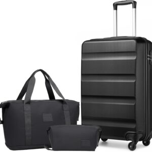 Kono Gepäck-Set Reise ABS Hartschale Kabinenkoffer mit TSA-Schloss und erweiterbarer Reisetasche & Kulturbeutel