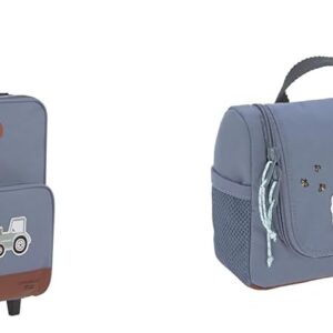 LÄSSIG Kinderkoffer Trolley Reisekoffer mit Teleskopstange und Rollen & Kinder Kulturtasche Waschbeutel Waschtasche Kulturbeutel zum Hängen, 20 cm/Mini Washbag Adventure Tractor