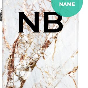 NoBoringSuitcases.com® Koffer personalisiert, Koffer & Trolleys - Koffer 55x40x20, Kleiner Koffer mit Rollen - Reisekoffer Handgepäck - Weißer Marmor mit Gold - Leicht - Koffer mit Namen Initialen
