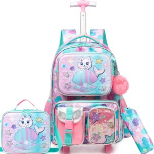 Schulranzen Trolley Mädchen Meerjungfrau Rolling Backpack for Girls Einhorn Rucksack Mit Rollen 2. klasse