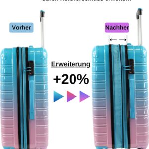 Blade Erweiterbares Handgepäck - Hartschalen Koffer Trolley - Leichter Reisekoffer Handgepäck aus ABS+PC mit TSA Schloss - 4 Spinner Räder Koffer- Rollkoffer (Blau-Pink-M) – Bild 3
