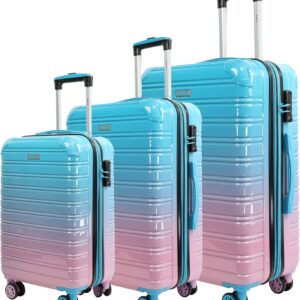 Blade Erweiterbares Handgepäck - Hartschalen Koffer Trolley - Leichter Reisekoffer Handgepäck aus ABS+PC mit TSA Schloss - 4 Spinner Räder Koffer- Rollkoffer (Blau-Pink-M) – Bild 8