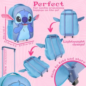 Disney Stitch Kinder Koffer Jungs und Mädchen Faltbarer Trolley mit 2 Rollen Handgepäck Reisekoffer für Urlaub Reisen 43x30x14cm – Bild 6