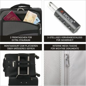 Aerolite 55cm Leichter 4 Rollen Handgepäck Trolley Koffer Bordgepäck Reisekoffer Gepäck Genehmigt für Lufthansa, Eurowings, Ryanair, Easyjet und viele mehr, Schwarz/Grau – Bild 4