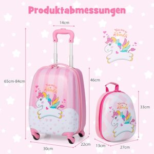 DREAMADE 2 TLG. Kinderkoffer & Rucksack, 16” +12” Kinderkofferset, Kindertrolley Kindergepäck, Handgepäck Reisegepäck Hartschalenkoffer für Kinder (Einhorn, 16 Zoll +12 Zoll) – Bild 5