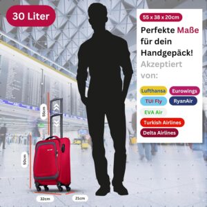 NOWI Korfu Weichschalen Trolley M – Leichter Stoff Koffer 30L mit 4 Doppelrollen & Zahlenschloss | Handgepäck Koffer 55x40x20 cm für Damen & Herren (rot, M) – Bild 3