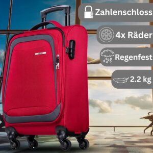 NOWI Korfu Weichschalen Trolley M – Leichter Stoff Koffer 30L mit 4 Doppelrollen & Zahlenschloss | Handgepäck Koffer 55x40x20 cm für Damen & Herren (rot, M) – Bild 5