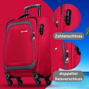 NOWI Korfu Weichschalen Trolley M – Leichter Stoff Koffer 30L mit 4 Doppelrollen & Zahlenschloss | Handgepäck Koffer 55x40x20 cm für Damen & Herren (rot, M) – Bild 6