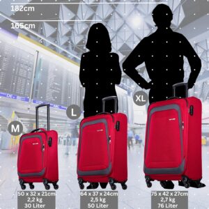 NOWI Korfu Weichschalen Trolley M – Leichter Stoff Koffer 30L mit 4 Doppelrollen & Zahlenschloss | Handgepäck Koffer 55x40x20 cm für Damen & Herren (rot, M) – Bild 8
