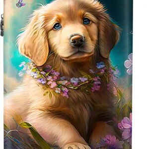 NoBoringSuitcases.com® Koffer Handgepäck Trolley Rollkoffer Kleine Reisekoffer mit 4 Rollen - Welpe - Blumenkranz - Schmetterling - Hund - Golden Retriever - 55x35x20cm - Kabinenkoffer - Boardgepäck
