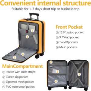 TydeCkare 20" Handgepäck mit Laptopfach, 55x40x20cm, Airline Kompatibel, 34L Hartschalenkoffer Klein, Leicht, 4 Rollen, mit TSA Schloss, Orange – Bild 3