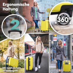 Easy Move ABS Hartschalenkoffer - Ergonomisch & Sicher - Kleiner Trolley Koffer mit 360° Rädern, Zahlen-Schloss - Rollkoffer, Reisekoffer Klein (Gelb, 54cm) – Bild 3