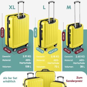 Easy Move ABS Hartschalenkoffer - Ergonomisch & Sicher - Kleiner Trolley Koffer mit 360° Rädern, Zahlen-Schloss - Rollkoffer, Reisekoffer Klein (Gelb, 54cm) – Bild 5