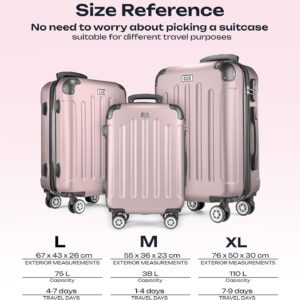 POSH Hartschalenkoffer Koffer & trolleys rollkoffer handgepäck reisekoffer mit Rollen | Koffer groß, mittelgroß, klein ABS | Leichter Kofferset 3 teilig im M-L-XL (Puderrosa, L) – Bild 3