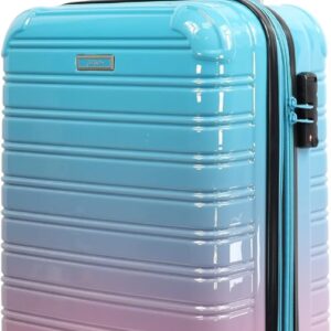 Blade Erweiterbares Handgepäck - Hartschalen Koffer Trolley - Leichter Reisekoffer Handgepäck aus ABS+PC mit TSA Schloss - 4 Spinner Räder Koffer- Rollkoffer (Blau-Pink-M)