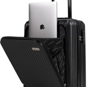 FASSLINE Kabinenkoffer mit Laptopfach 55x39x23 cm, 41,5 l, Reisekoffer Handgepäck mit Laptopfach, Hartschale aus ABS, Vier 360°-Spinner-Rollen, Zahlenschloss, Teleskopgriff, Größe M, Schwarz