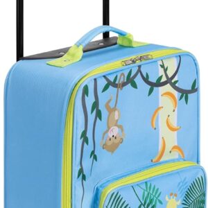 Navaris Kinder Trolley Koffer mit 2 Rollen - Kinderkoffer für Jungen und Mädchen - Leichter Reisekoffer Handgepäck mit Teleskopstange - Dschungel Design