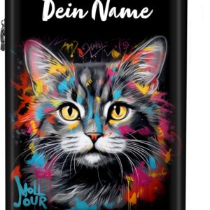 NoBoringSuitcases.com Handgepäck Koffer, Koffer Personalisiert, Reisetasche mit Rollen, Koffer Handgepäck Flugzeug, Hartschalenkoffer, Koffer Klein, Handgepäck 55x40x20 cm (Katze - Grau)