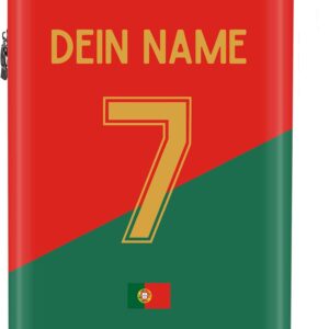 NoBoringSuitcases.com Handgepäck Koffer Personalisiert, Reisetasche Mit Rollen, Hartschalenkoffer Klein, 55x40x20 cm (Fußball - Heimtrikot Portugal 2022 - Rot-Grün)