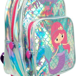 PERLETTI Meerjungfrau Kleine Rucksack mit Rollen für Kinder 2/5 Jahre - Reflektierende Kindergarten Schultasche Mädchen - Kindergartenrucksack mit Reflektor für Sicherheit - 32x23x15 cm (Meerjungfrau)