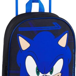 SONIC THE HEDGEHOG Koffer Kinder, Faltbarer Trolley Handgepäck Leicht 39 x 27 cm 10.5 Liter, 2 Rollen & Ausziehbarem Griff