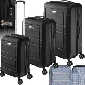 tectake® Kofferset 3 teilig, Koffer & Trolleys, Koffer Set für Flugzeug, Business, Reise, mit TSA Schloss, Hartschalenkoffer mit Rollen, Reisekoffer groß, Rollkoffer - schwarz