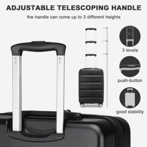 KONO Koffer Trolley Mittelgroßer Erweiterbares Hartschalenkoffer Leicht Reisekoffer mit TSA-Schloss und 4 stabile Spinnrollen Koffer L 65x43.5x25cm, Schwarz – Bild 4