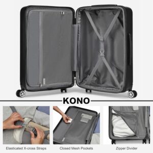 KONO Koffer Trolley Mittelgroßer Erweiterbares Hartschalenkoffer Leicht Reisekoffer mit TSA-Schloss und 4 stabile Spinnrollen Koffer L 65x43.5x25cm, Schwarz – Bild 6