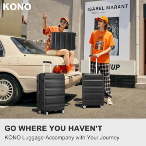 KONO Koffer Trolley Mittelgroßer Erweiterbares Hartschalenkoffer Leicht Reisekoffer mit TSA-Schloss und 4 stabile Spinnrollen Koffer L 65x43.5x25cm, Schwarz – Bild 7