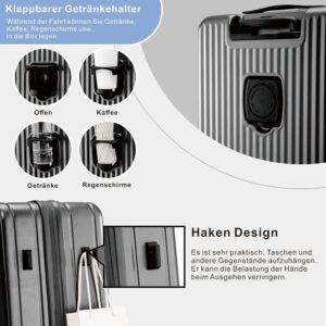 yuweijie Koffer Trolleys Leicht ABS+ PC Handgepäck Hartschalen-Koffer Trolley Rollkoffer Reisekoffer Erweiterbar, TSA, 4 Rollen, L-70CM, Schwarz – Bild 3
