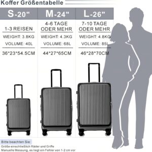 yuweijie Koffer Trolleys Leicht ABS+ PC Handgepäck Hartschalen-Koffer Trolley Rollkoffer Reisekoffer Erweiterbar, TSA, 4 Rollen, L-70CM, Schwarz – Bild 6
