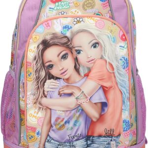 Depesche 13286 TOPModel Girl Power - Schulrucksack Trolley in Lila und Beige, mit Model Motiv und bunten Patches, Schultasche mit Teleskopgriff und Rollen