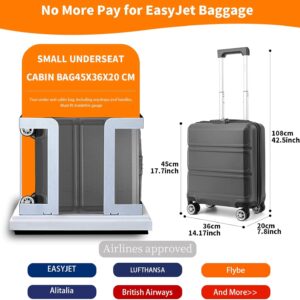 KONO Kleiner Koffer Handgepäck Hartschalenkoffer für Easyjet Handgepäck 45x36x20 cm, Leicht Reisekoffer mit 4 Rollen und TSA Schloss (Grau) – Bild 2