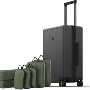 LEVEL8 Koffer Trolley Leicht Hartschalenkoffer mit 6PCS Packwürfel, Reisekoffer Handgepäck,TSA,100% PC,4 Rollen Micro-Diamond Textured Design Kabinenkoffer (54cm, 40L, Dunkel Grau)