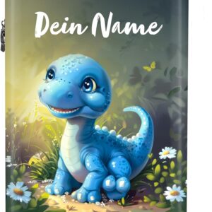 NoBoringSuitcases.com Kinderkoffer, Koffer Personalisiert, Koffer Kinder, Kinder Reisekoffer, Handgepäck Koffer, Trolley Kinder, Hardcase Koffer, Koffer Handgepäck 55x40x20 cm (Junger Dino - Hellblau)