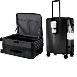 yuweijie Koffer Trolleys Leicht ABS+ PC Handgepäck Hartschalen-Koffer Trolley Rollkoffer Reisekoffer Erweiterbar, TSA, 4 Rollen, L-70CM, Schwarz