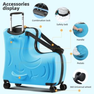 AOWEILA Kinder Gepäck Fahrt auf, Ozeanblau, 20-Inch Carry-On for Most Airlines, Scooter – Bild 4