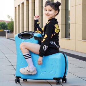 AOWEILA Kinder Gepäck Fahrt auf, Ozeanblau, 20-Inch Carry-On for Most Airlines, Scooter – Bild 6