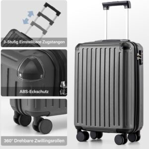 COOLIFE Handgepäck Koffer 55X40X20+Kabinen Rucksack 20L(40X25X20cm) Set für Ryanair & EasyJet Flugzeug Handgepäck – Bild 3