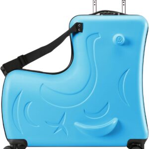 AOWEILA Kinder Gepäck Fahrt auf, Ozeanblau, 20-Inch Carry-On for Most Airlines, Scooter