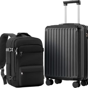 COOLIFE Handgepäck Koffer 55X40X20+Kabinen Rucksack 20L(40X25X20cm) Set für Ryanair & EasyJet Flugzeug Handgepäck