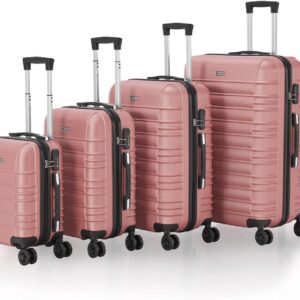 Juskys Hartschale Kofferset Reisekoffer 4 teilig - Zahlenschloss, geräuscharme 360° Rollen groß, Teleskopgriff, leicht - Koffer in Rosa