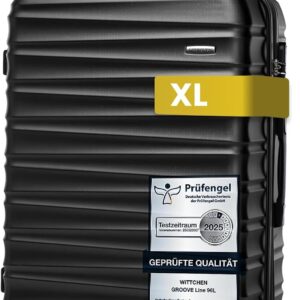 WITTCHEN Reisekoffer Groß Rollkoffer Trolley Großer Koffer Check-In Gepäck Hartschale aus ABS 4 Spinner-Rollen Zahlenschloss Groove Line Größe L schwarz Lufthansa/Eurowings/Ryanair