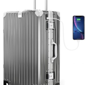 ALPHA CAMP Koffer Polycarbonat L Reisekoffer TSA Schloss Hartschalenkoffer mit Rollen 44x26.4x65.8cm Suitcase Aluminium Rahmen Koffer Handgepäck Grau Groß Rollkoffer Luggage für Reise