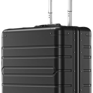 Aoun Handgepäck, Koffer, 45,7 cm, Aluminiumlegierung, Magnesium, mit Rollen, Handgepäck, Hartschale, mit Schloss, kleiner Hartschalenkoffer, aus Metall, Trolley für Damen und Herren, Schwarz , Bagage