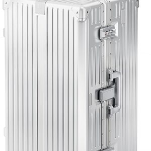 Handgepäck Koffer Luggage 77x40x36 cm, extra Groß(XL) Reisekoffer Hartschalenkoffer Suitcase mit 4 Rollen 97L, Leicht Koffer & Trolleys Polycarbonat und Aluminium, TSA Schloss, Silber